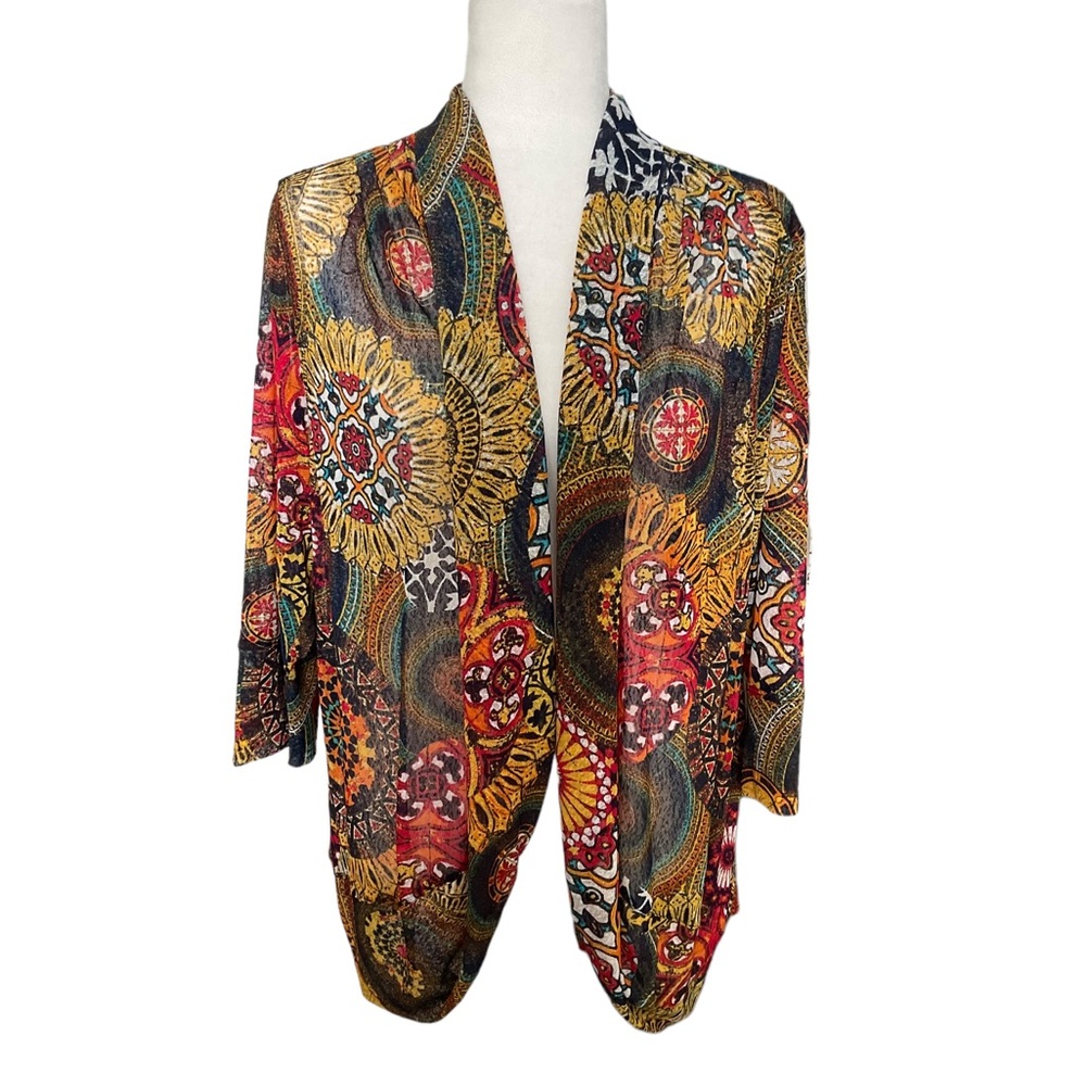 Multiples Boho Print Sheer Waterfall Front Open C… - image 1